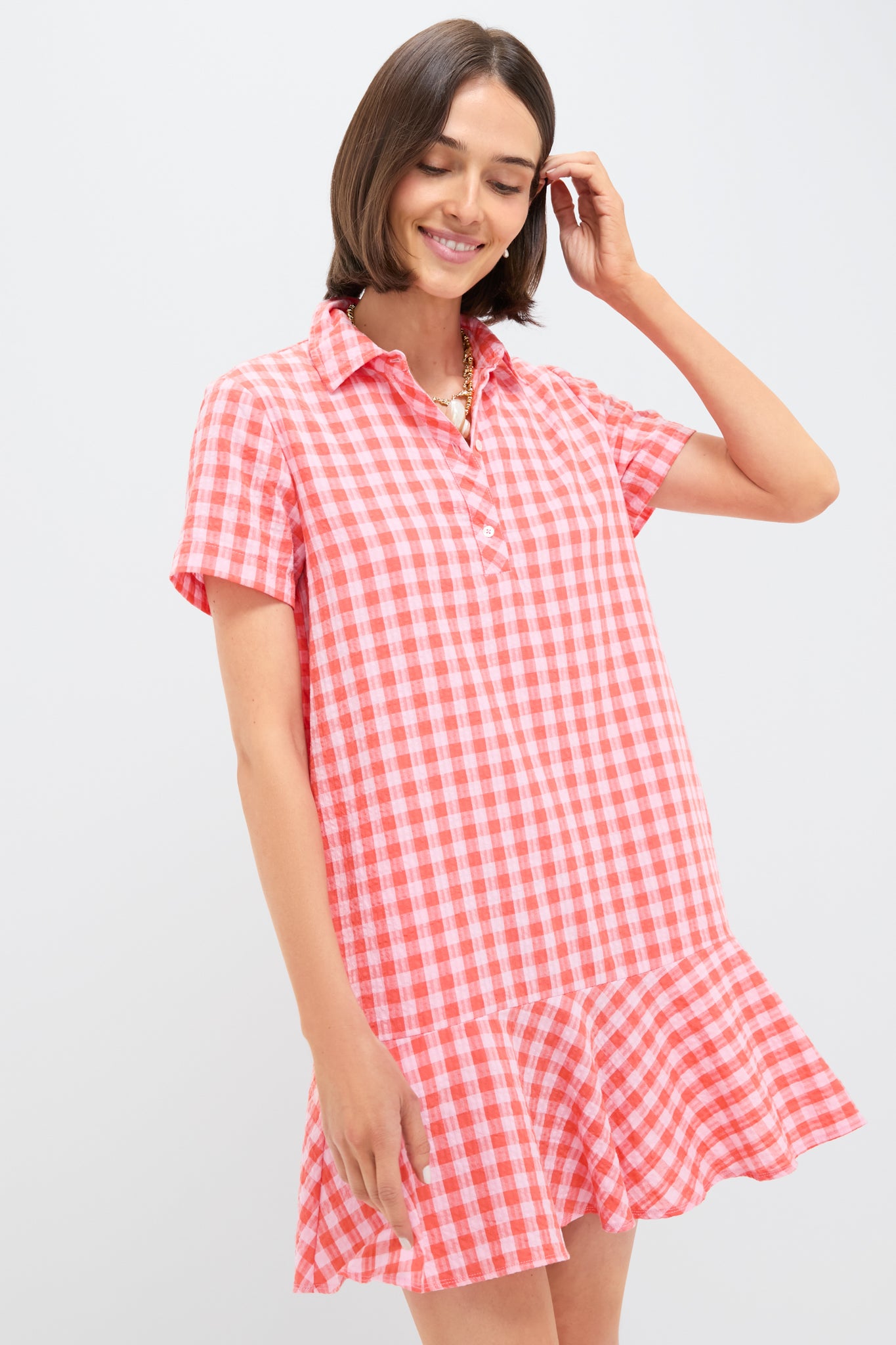 Orange and Pink Seersucker Short Sleeve May Dress