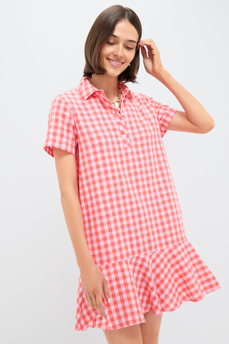 Orange and Pink Seersucker Short Sleeve May Dress