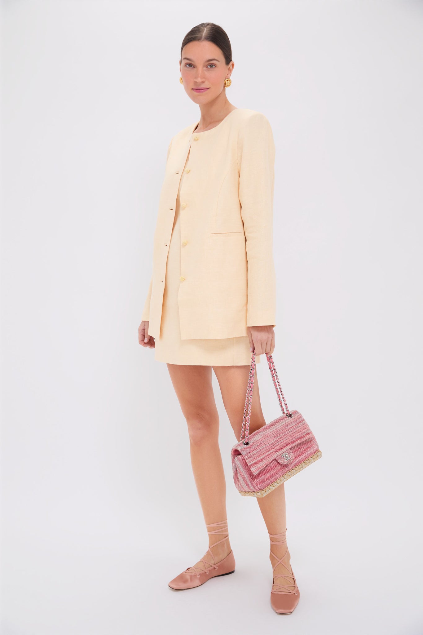 CHANEL Pink Classic Raffia Espadrille Flap Bag