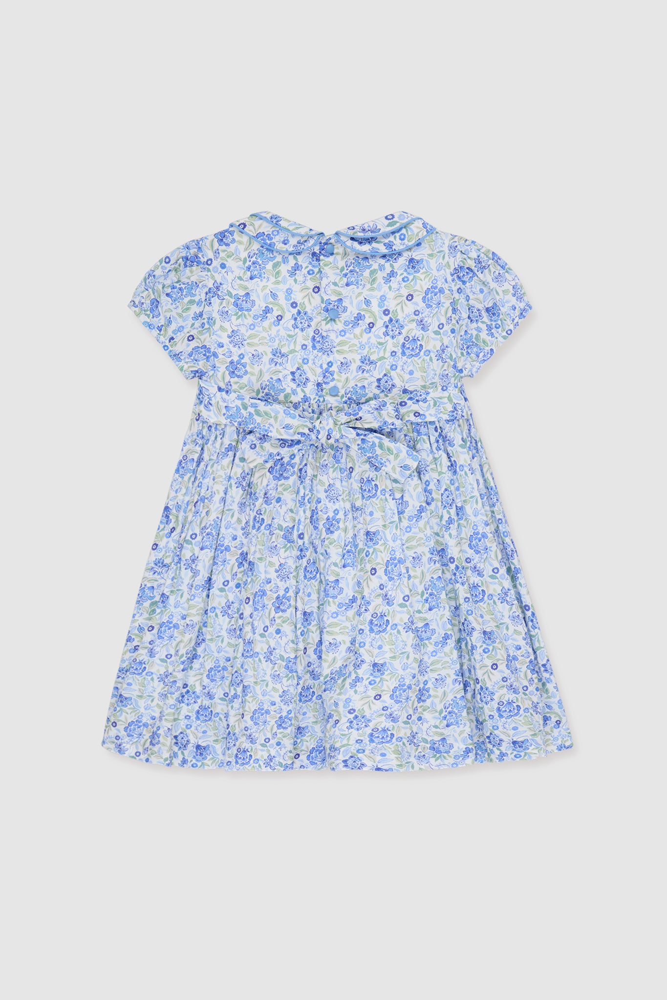 Dusty Blue Floral Arcadia Hand-Smocked Dress