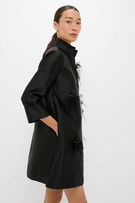 Black Embellished Dupioni Megan Dress