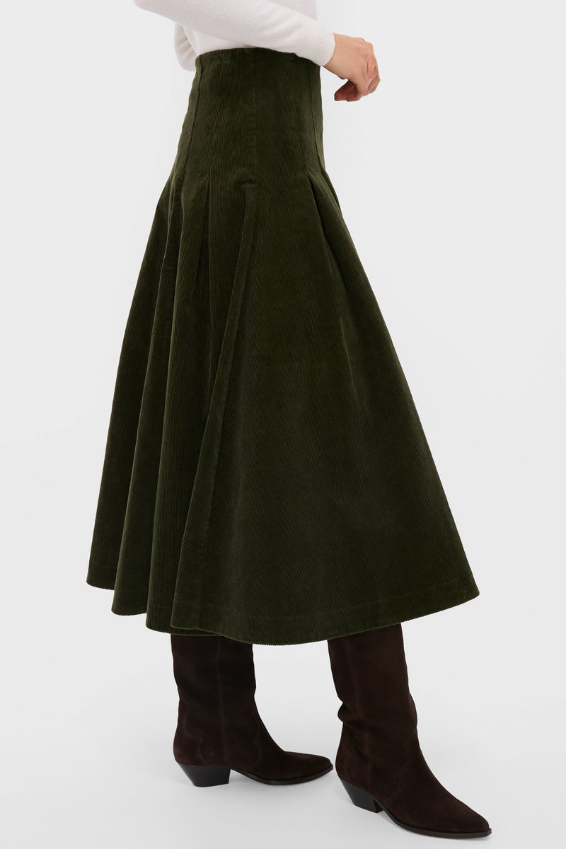 Olive Cord Woven Knee A-Line Skirt