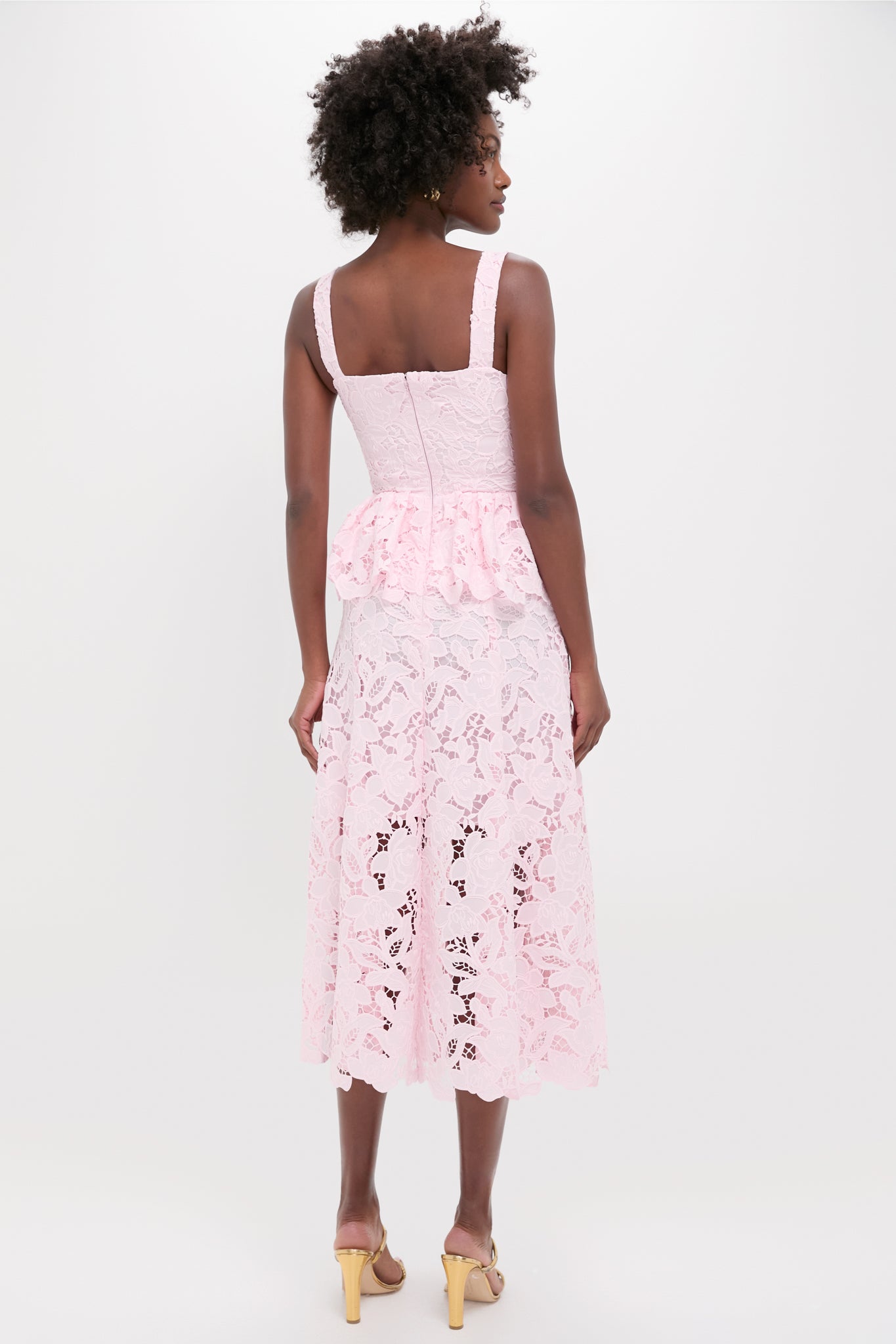 Pink Lace Peplum Midi Dress