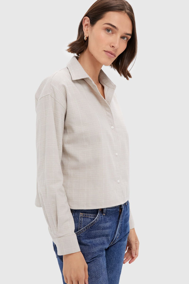 Tan Plaid Flannel Cropped Jasper Button Down