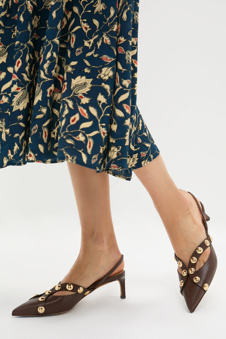 Dark Brown Vendome Studded Kitten Heels