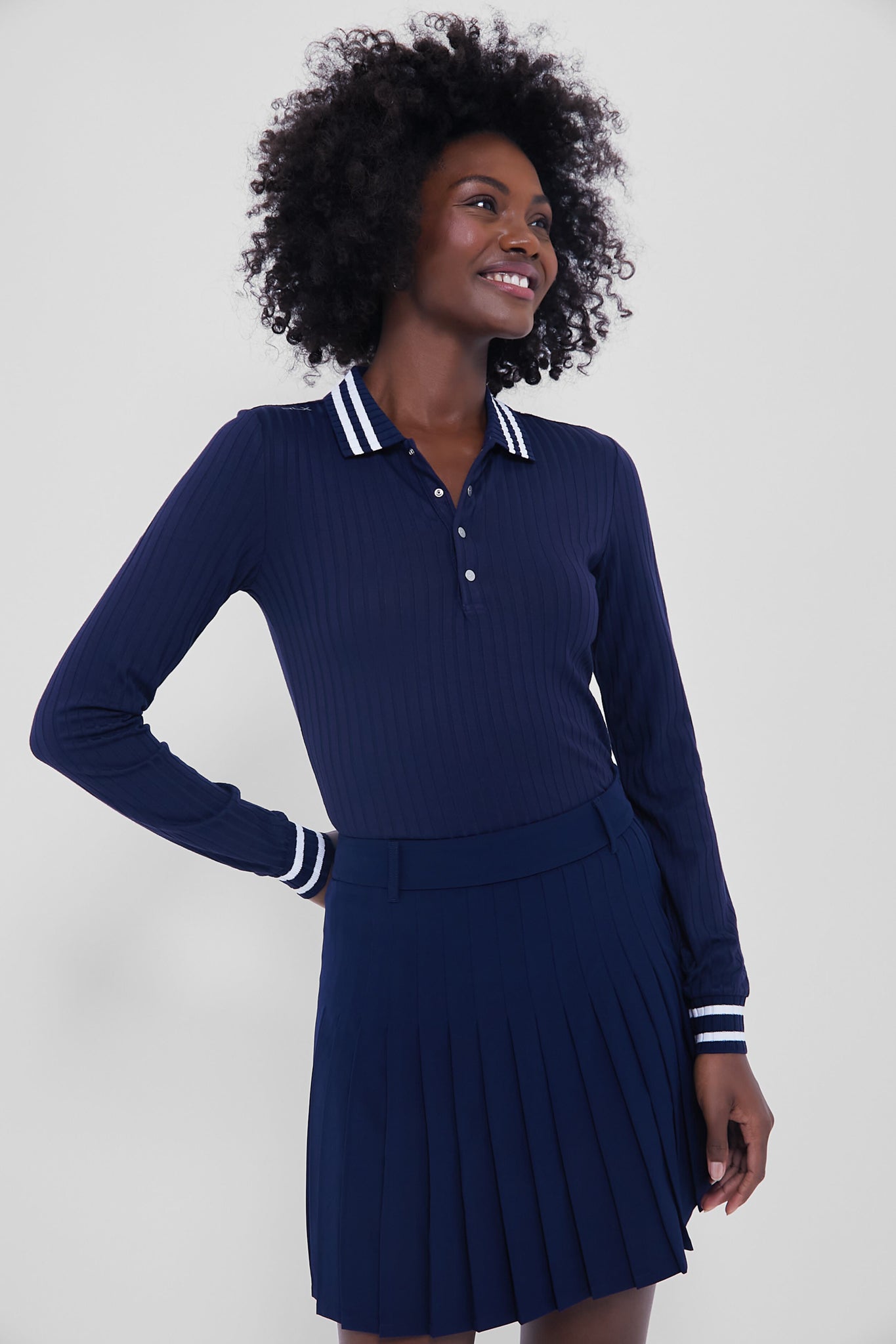 Refined Navy Long Sleeve Drop Needle Rib Knit Polo | RLX Ralph Lauren