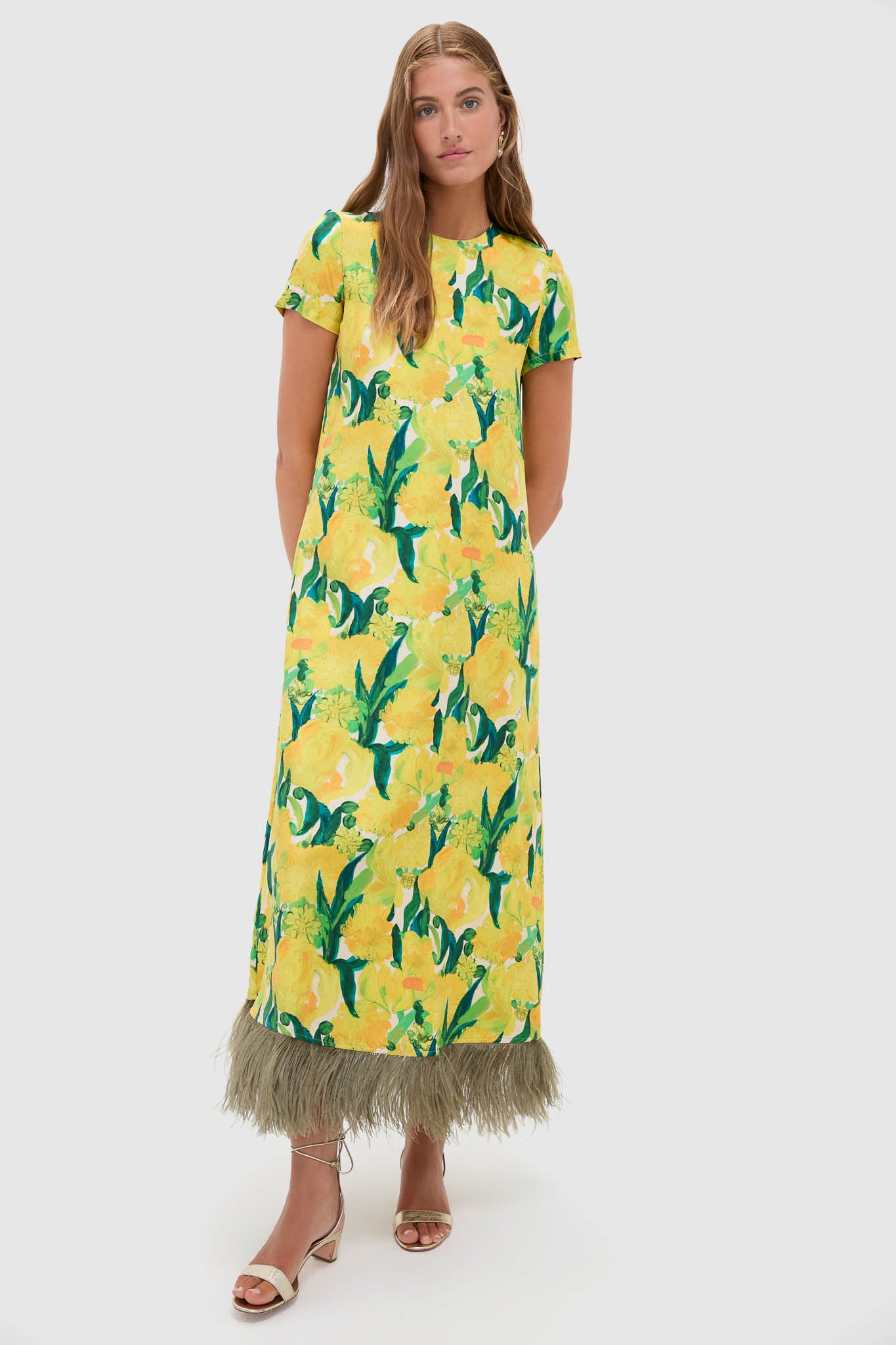 Zesty Swing Dress with Feathers