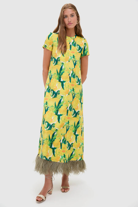 Zesty Swing Dress with Feathers