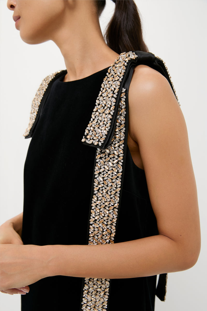 Black Velvet Embellished Viola Dress