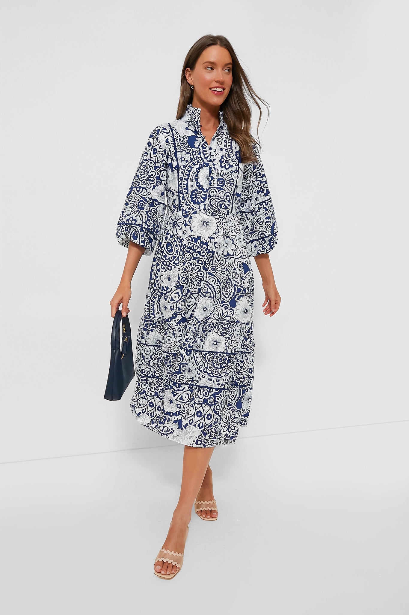 Navy & White Floral Hillsborough Midi Dress