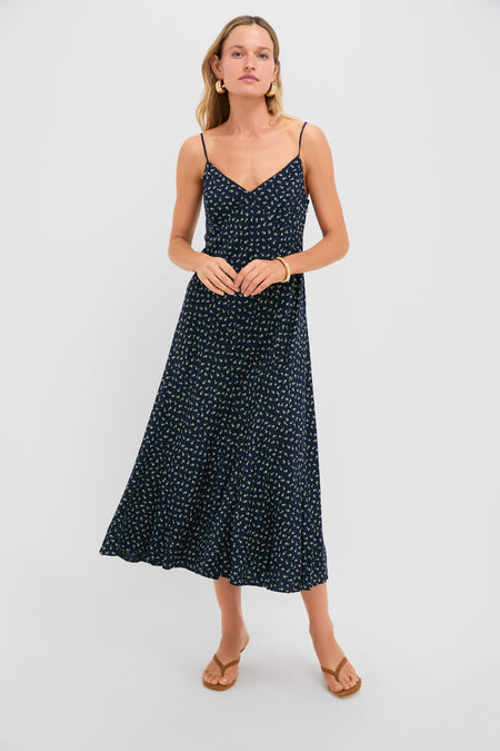 Midnight Daisy Printed Vintage Woven Sweetheart Sleeveless A-Line Dress