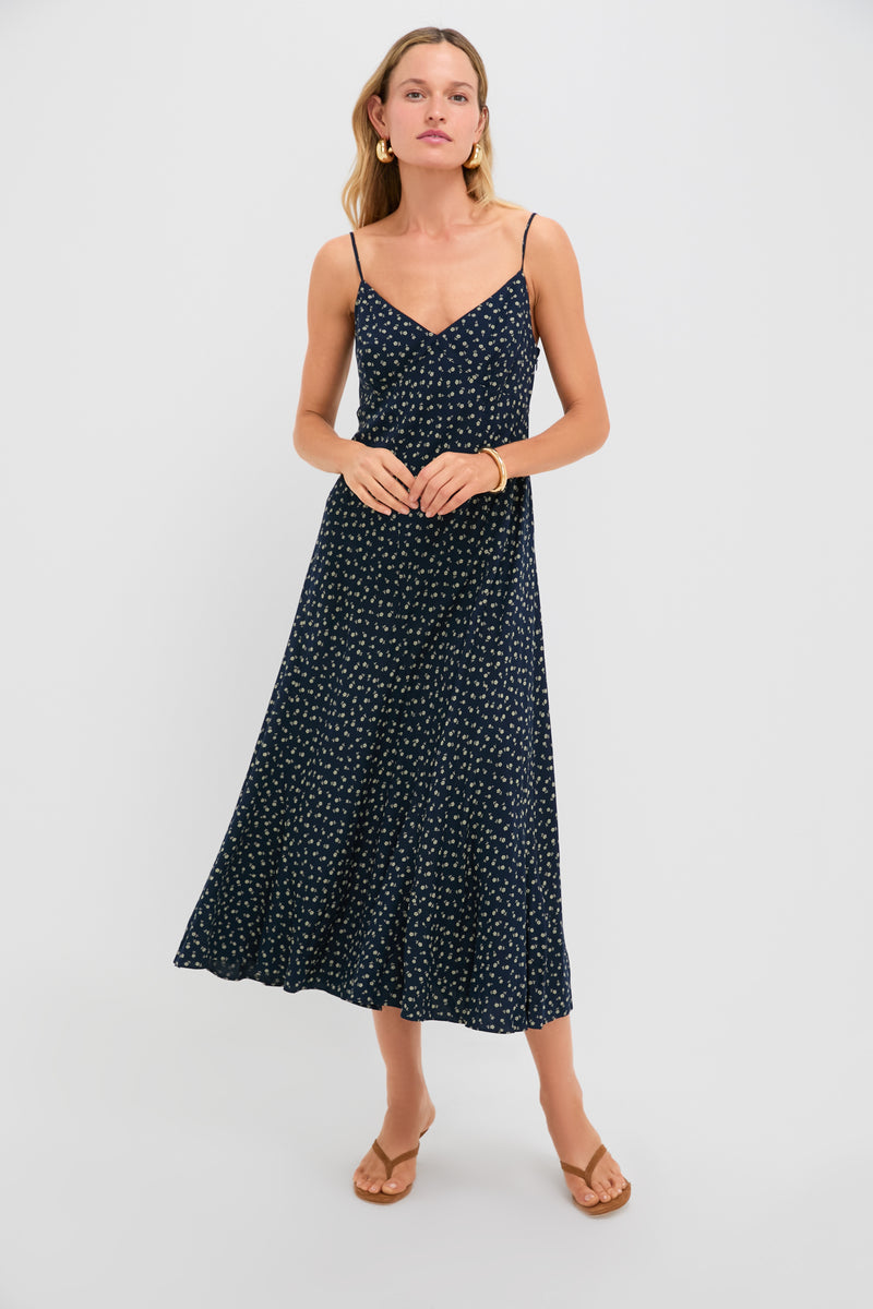 Midnight Daisy Printed Vintage Woven Sweetheart Sleeveless A-Line Dress