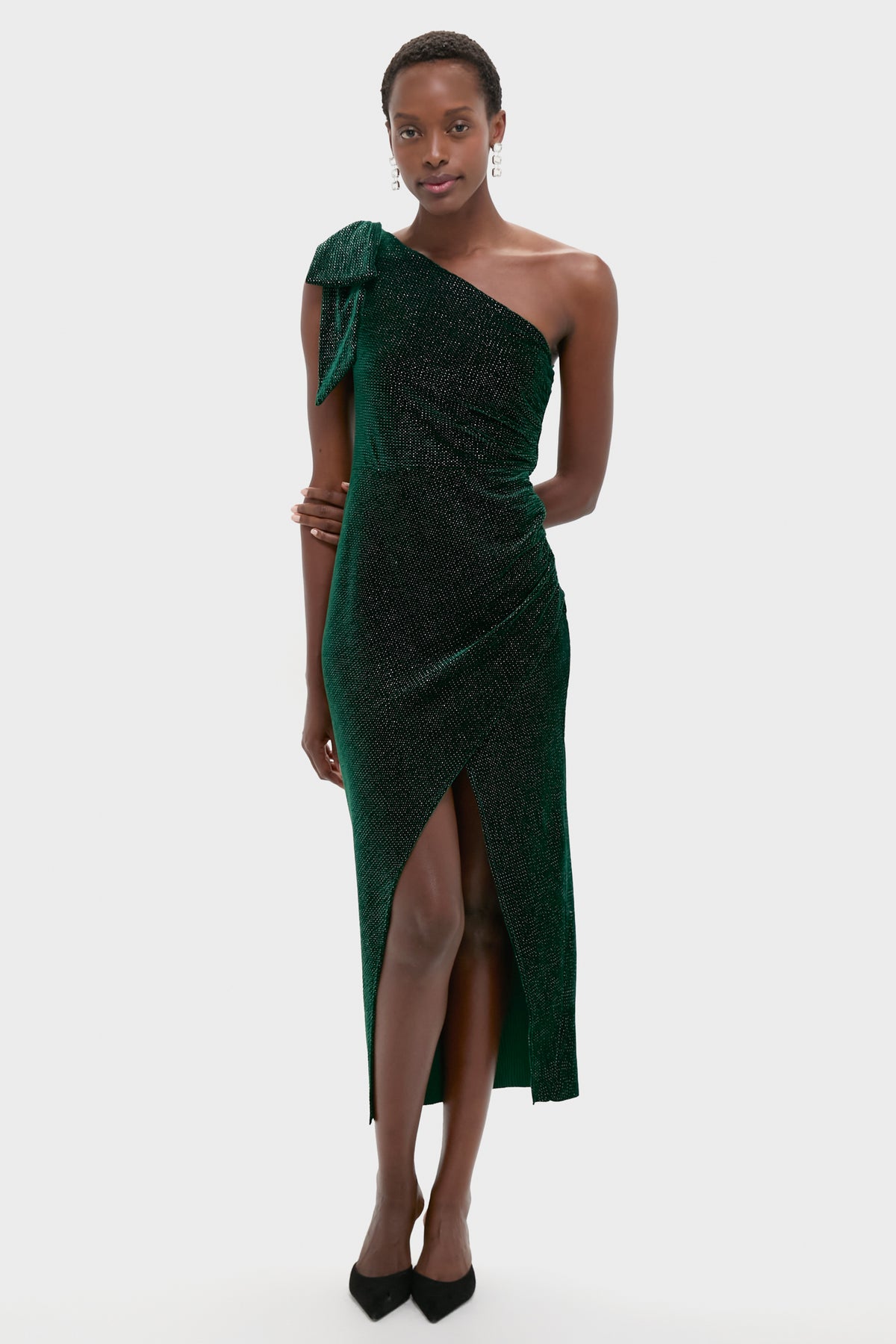 Saylor Emerald One Shoulder Ainslee Midi Dress Emerald / S