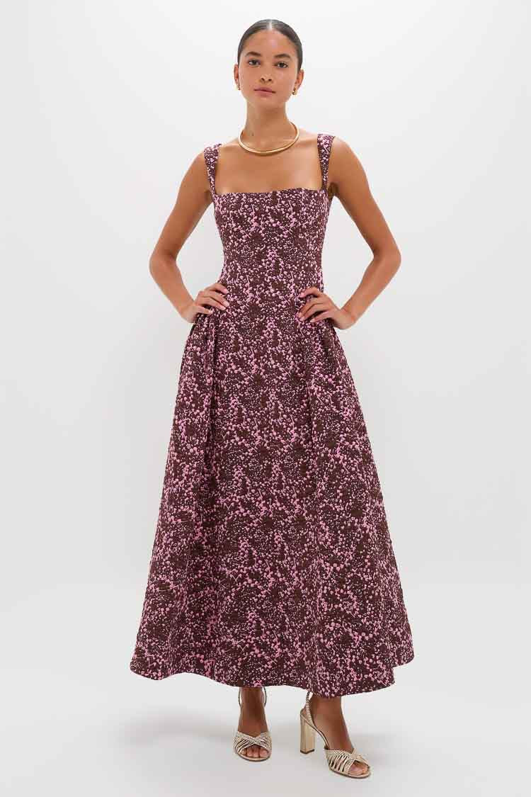Mulberry Jacquard Sylvie Midi Dress | CLEA
