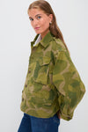 Camo Green and Brown Multi Cotton Satin Woven Field Jacket