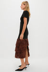 Black & Bronze Metallic Fringe Francie Short Sleeve Maxi Dress