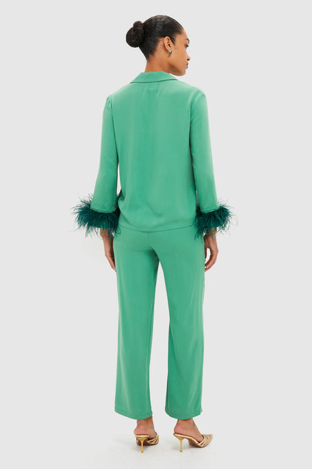Green Bow Pajama Set with Detachable Feathers