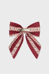 Burgundy Floral Girl Large Bow Clip