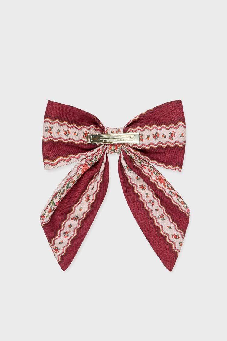 Burgundy Floral Girl Large Bow Clip