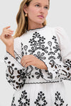 Black and White Embroidered Magda Mini Dress