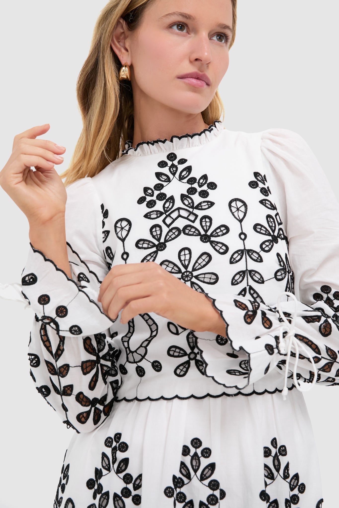 Black and White Embroidered Magda Mini Dress