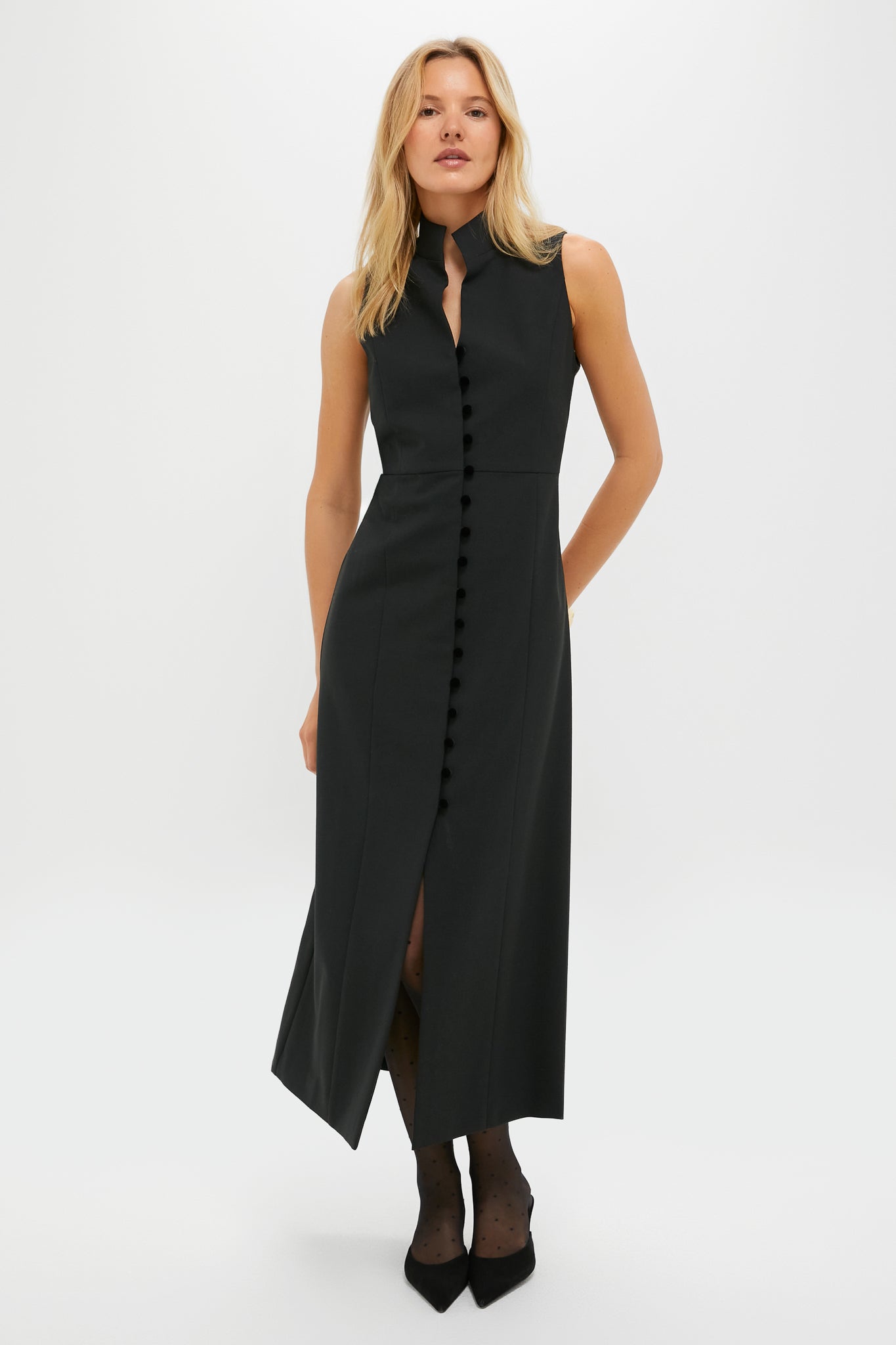 Black Velvet Button Leighton Dress