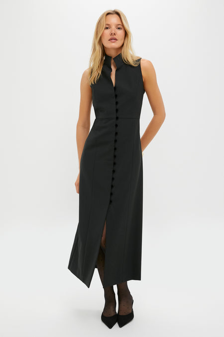 Black Velvet Button Leighton Dress