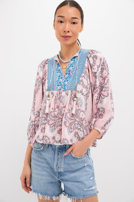 Salmon Teal Printed Macey Top