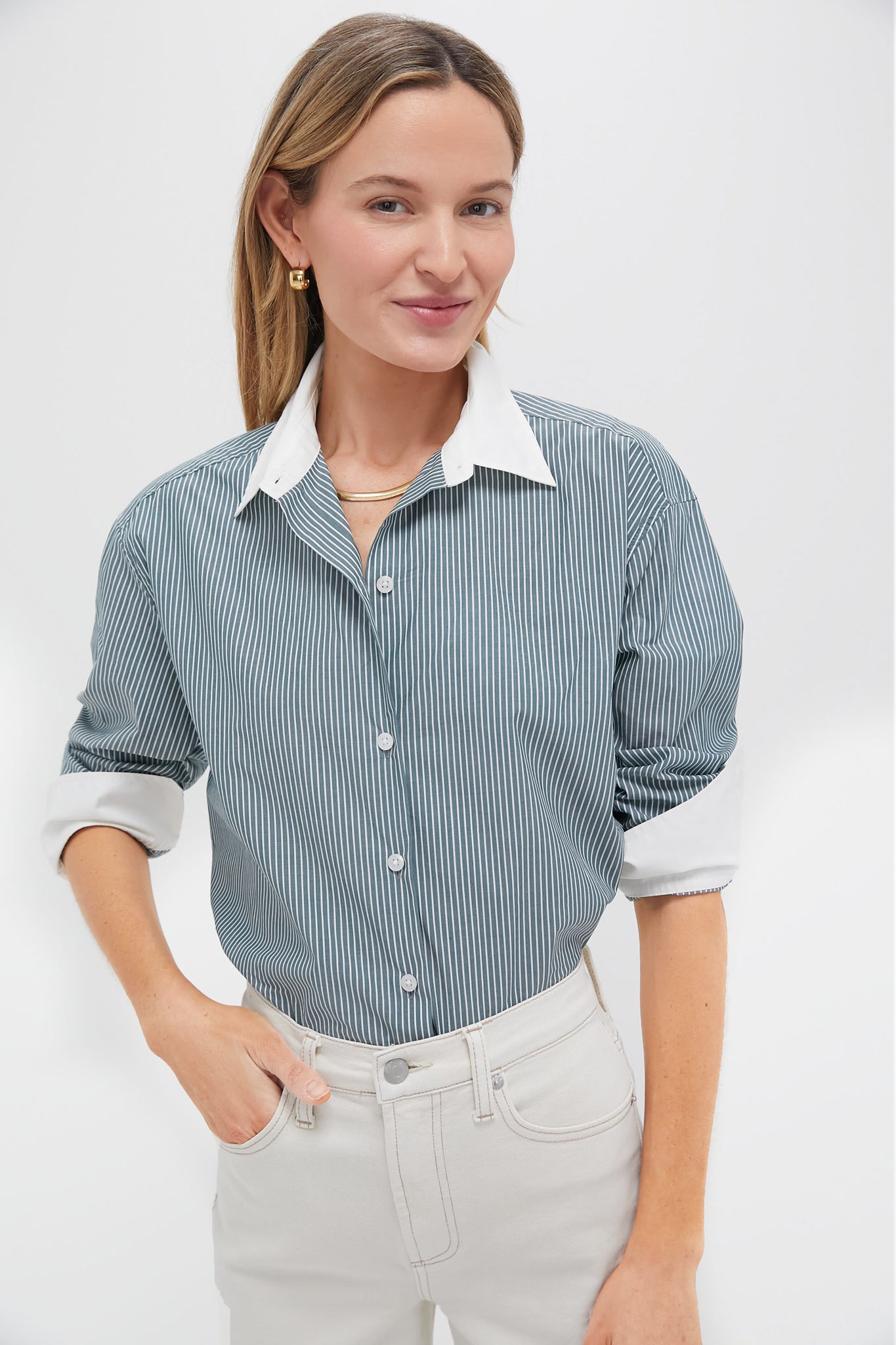 Green Stripe Nadine Boyfriend Button Down