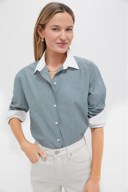 Green Stripe Nadine Boyfriend Button Down
