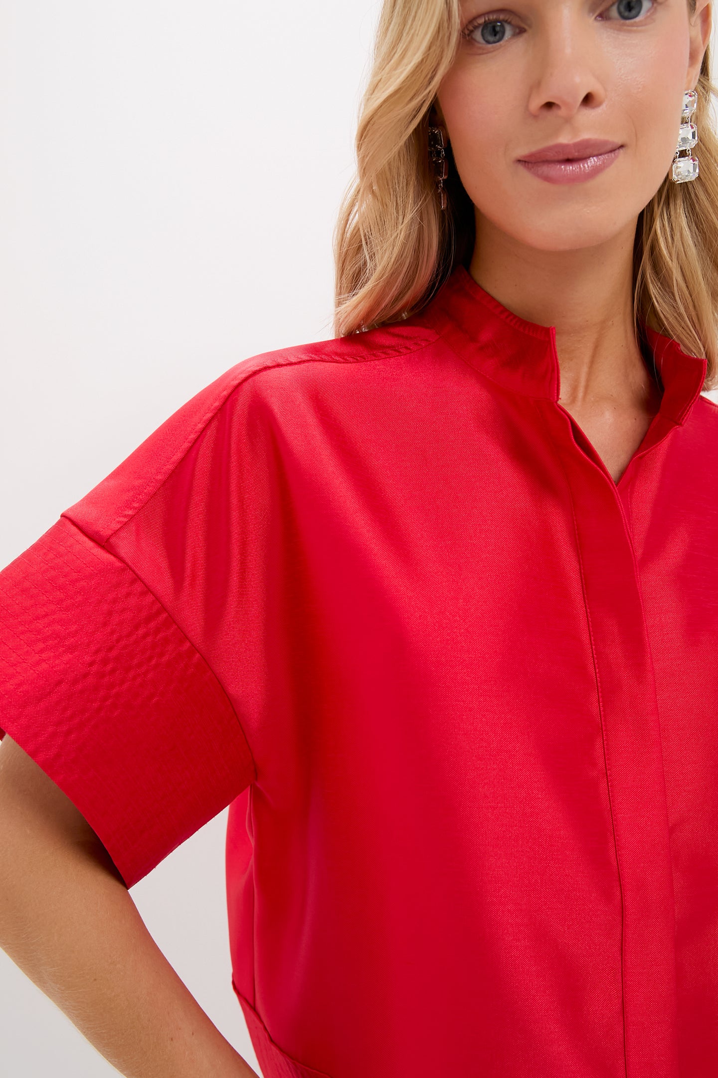 Red Dupioni Trapunto Stitch Sofia Shirt