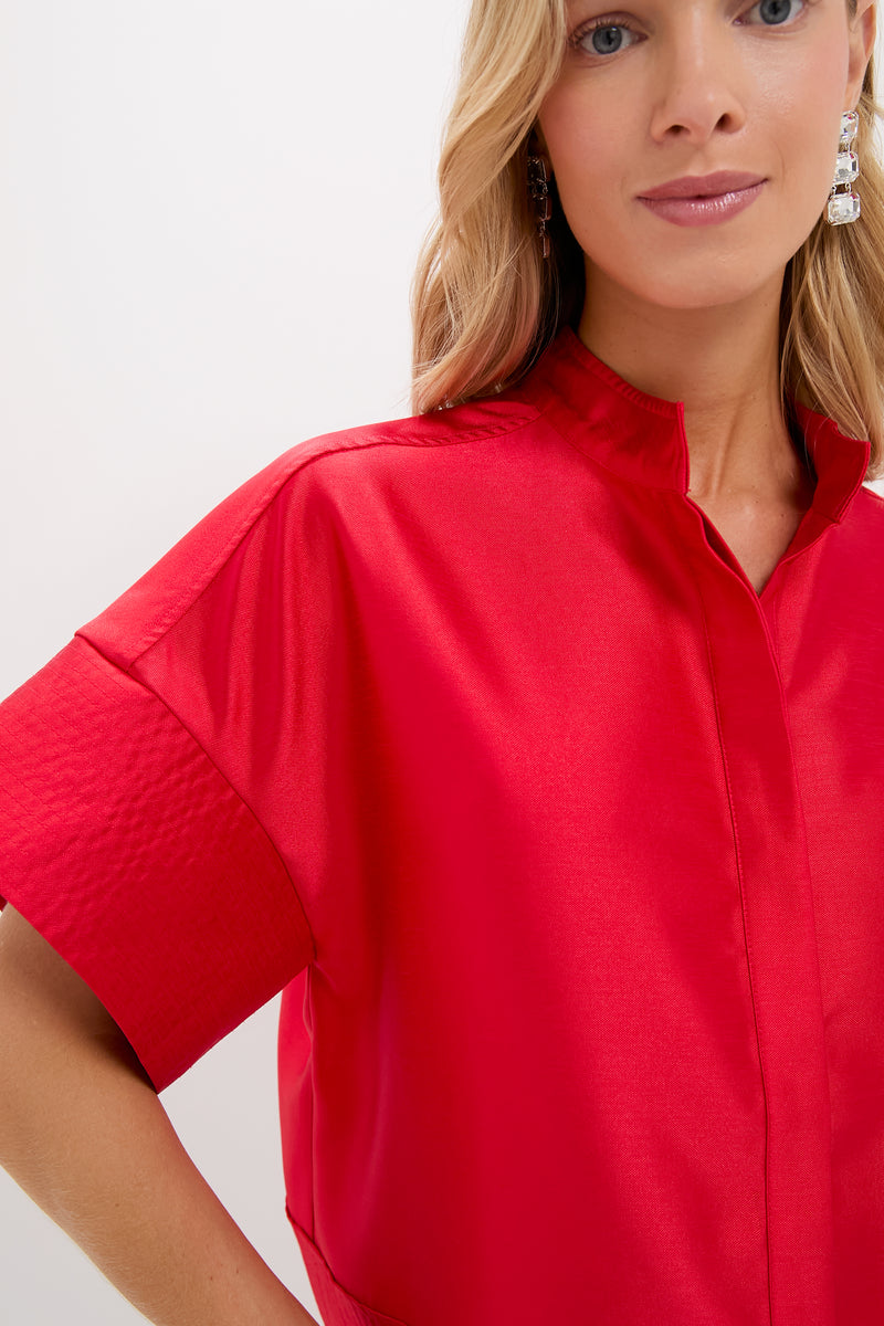 Red Dupioni Trapunto Stitch Sofia Shirt