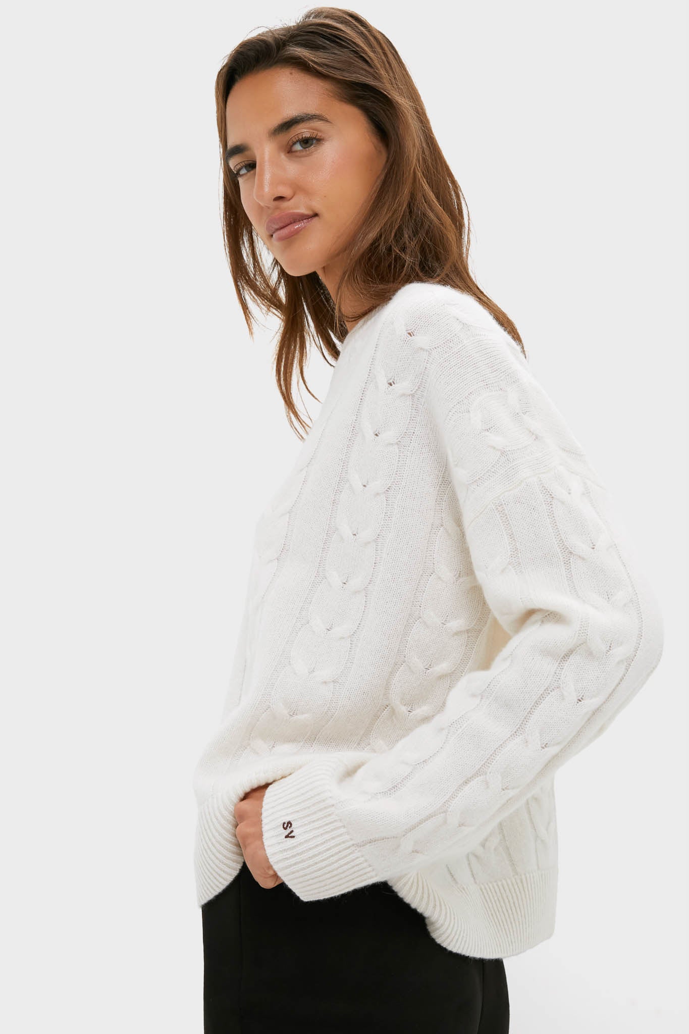 Ivory Cashmere Cable Knit Eloise Sweater