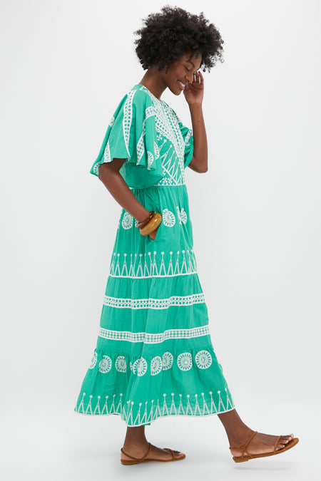 Soleil Sage Flirty V-Neck Maxi Dress