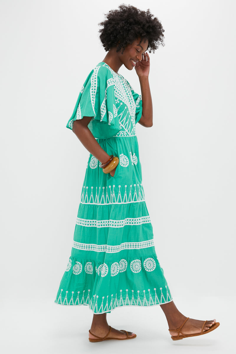 Soleil Sage Flirty V-Neck Maxi Dress