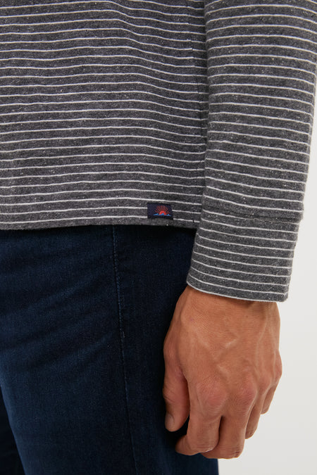 Charcoal Grey Stripe Sunwashed Long Sleeve Polo