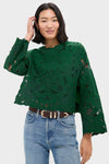 Green Ceci Embroidery Long Sleeve Top
