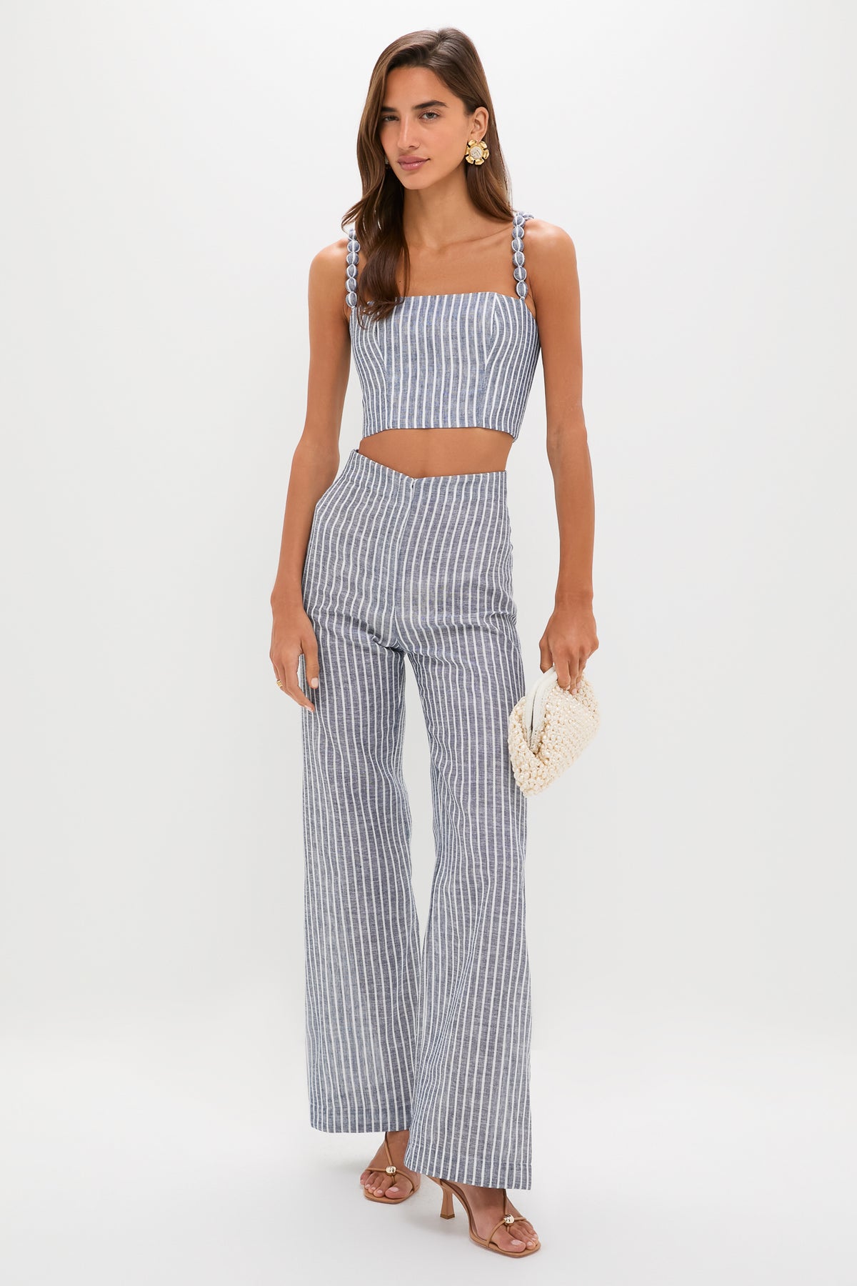 White and Blue Stripes Esperame Embellished Top