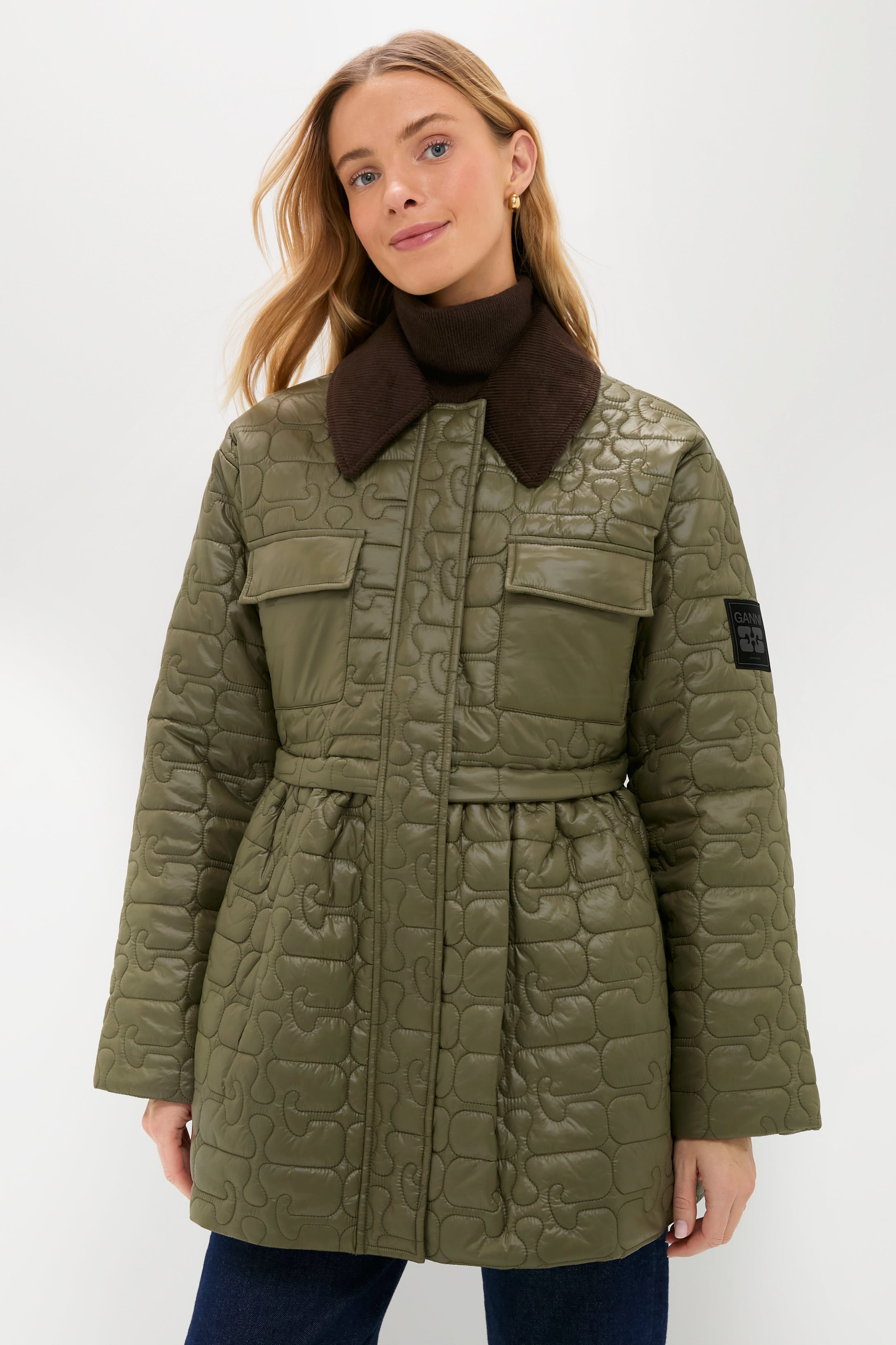 Kalamata Shiny Quilt Midi Jacket with Flare