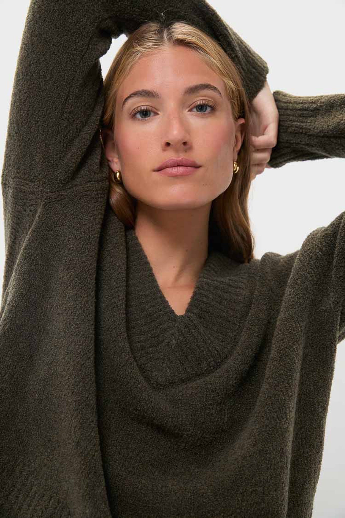 Olive Wool Boxy V-Neck Sweater | Emerson Fry