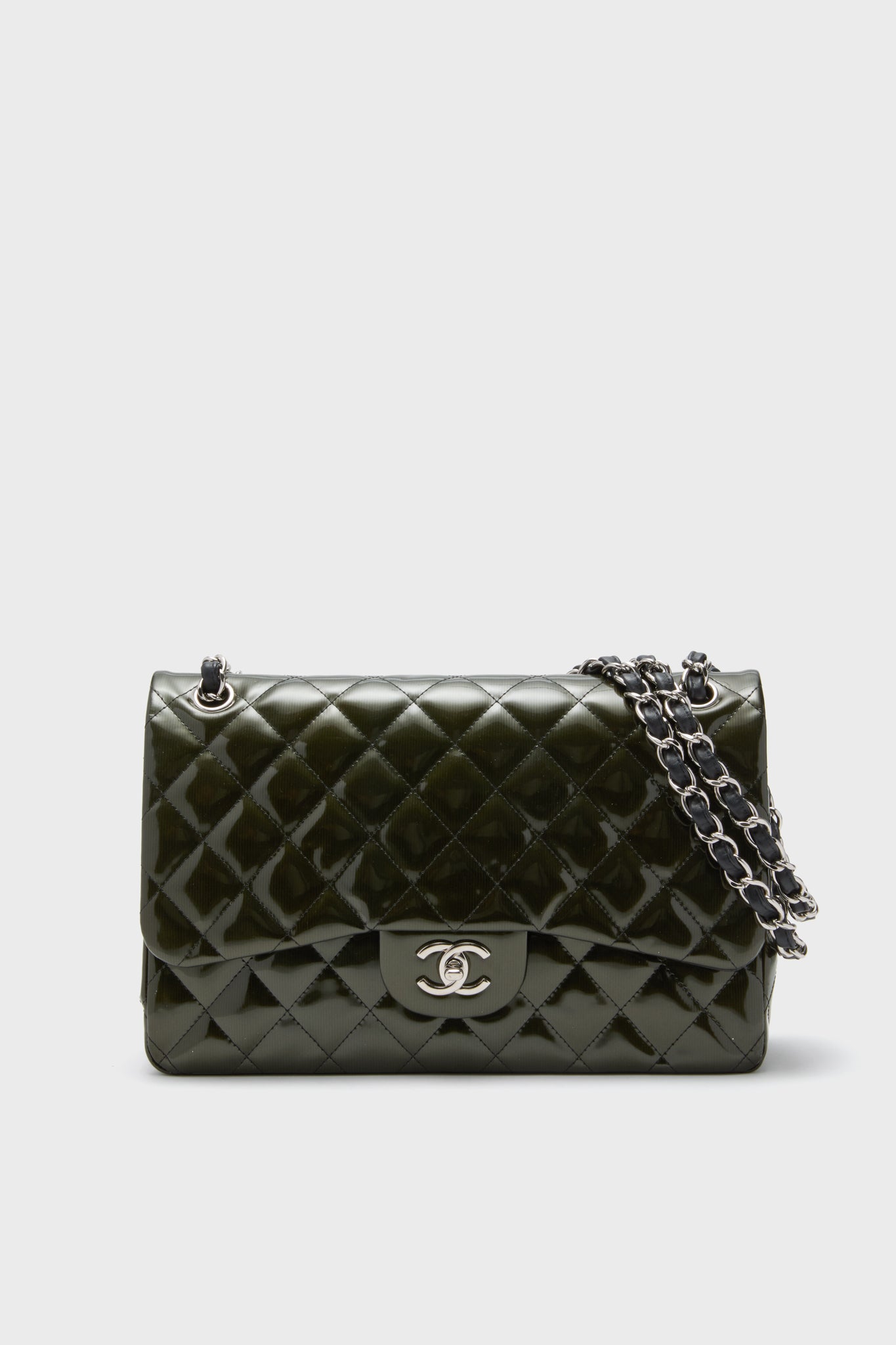CHANEL Olive Patent Leather Matelasse Coco Mark Shoulder Bag