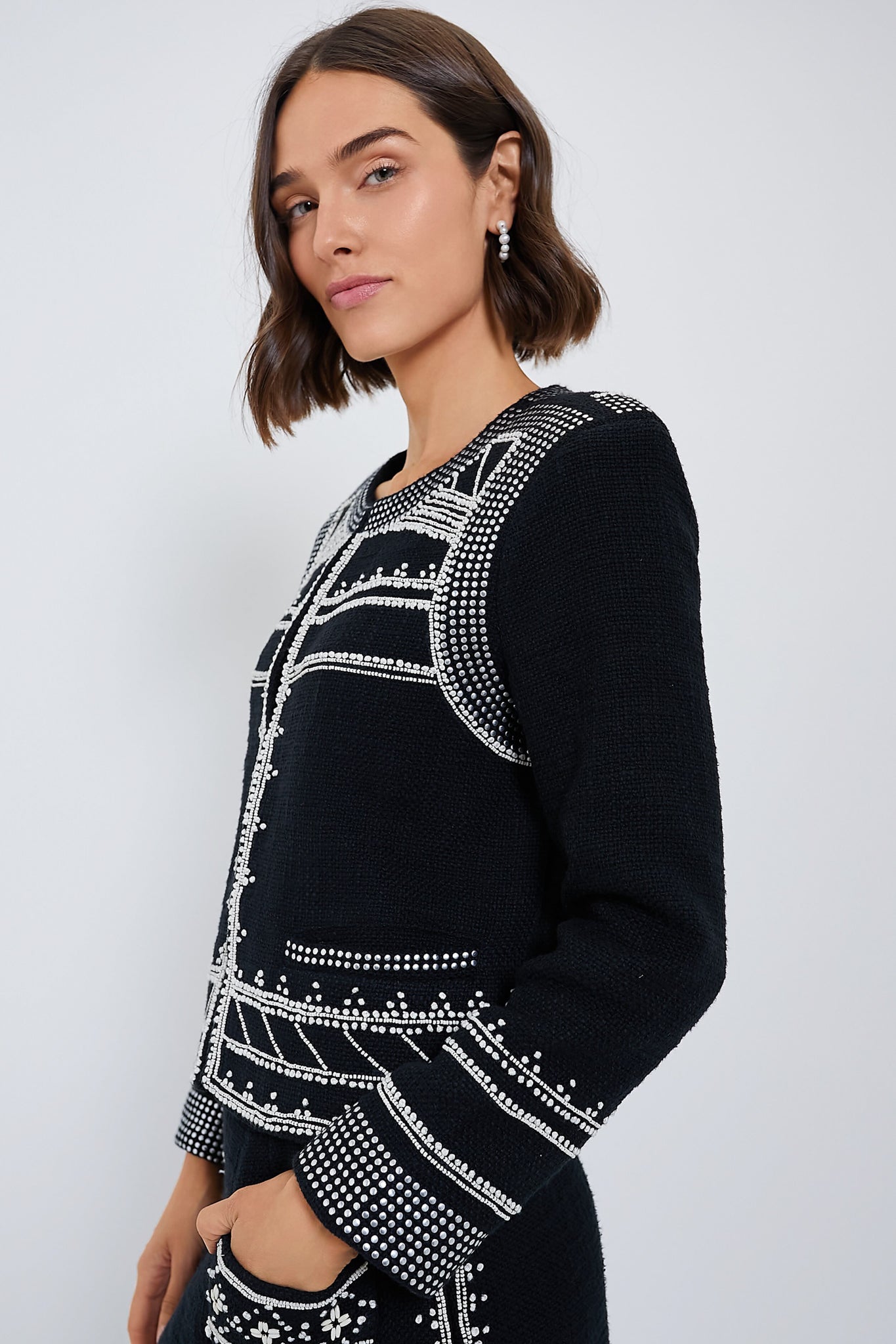 Black Mille Embroidery Long Sleeve Jacket | Sea New York