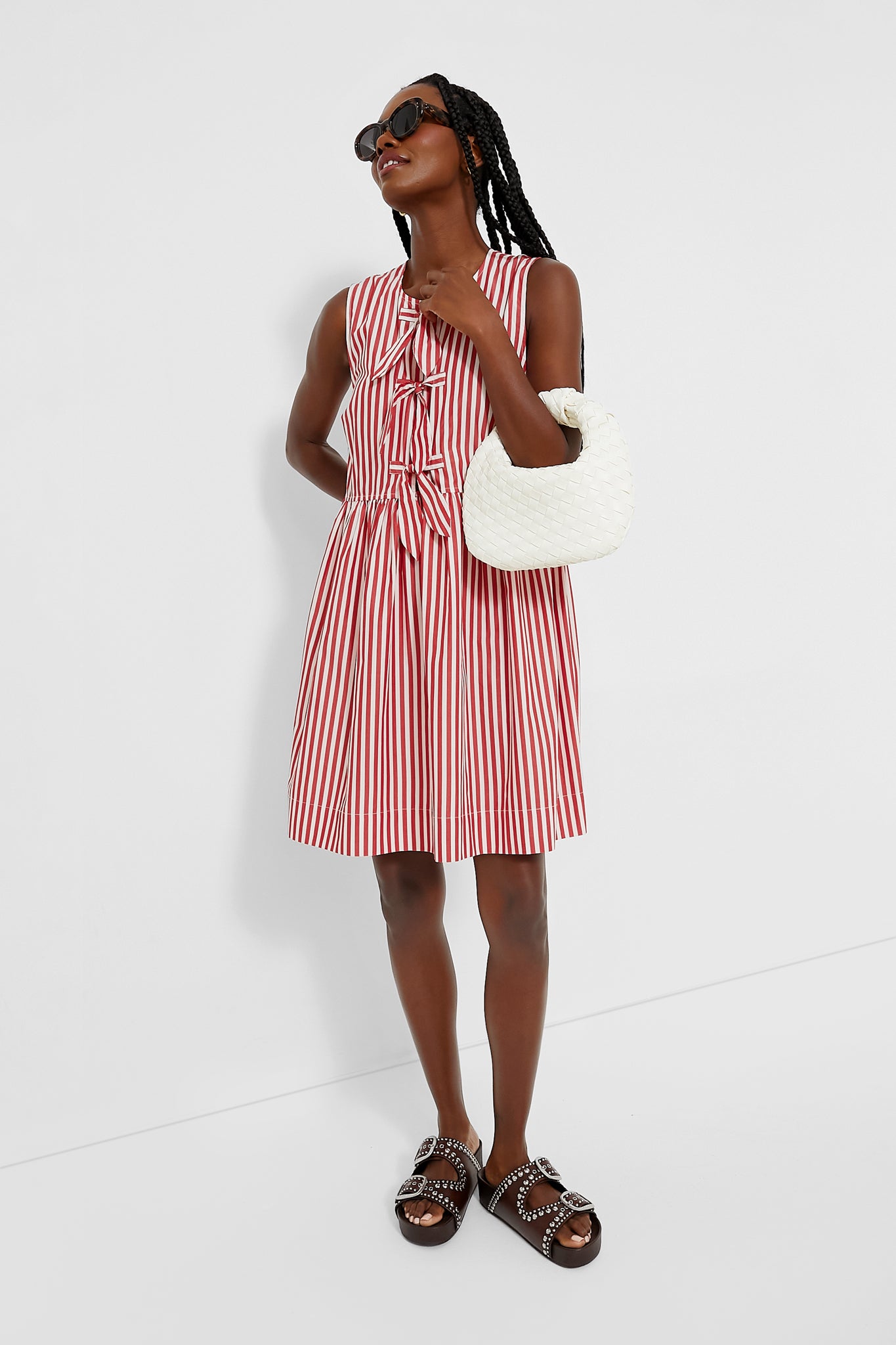red stripe cotton mini bow tie dress GANNI Stripe Cotton Mini Bow Tie Dress