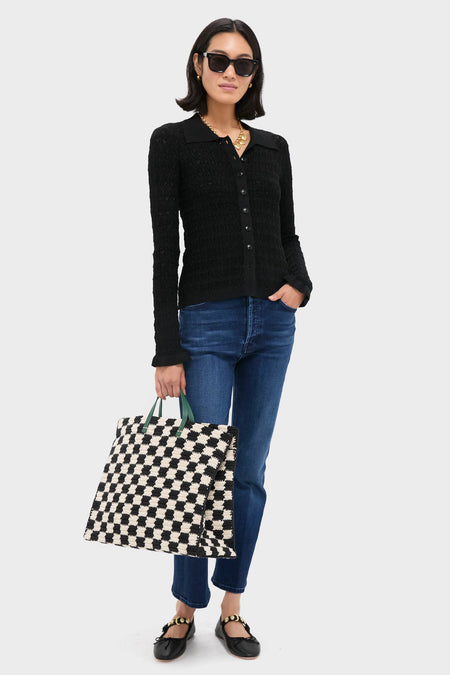 Classic and effortless, the Black and Cream Crochet Checker Summer Simple Tote adds a fun, high-end touch, perfect for everyday use, styled with jeans and accessories.