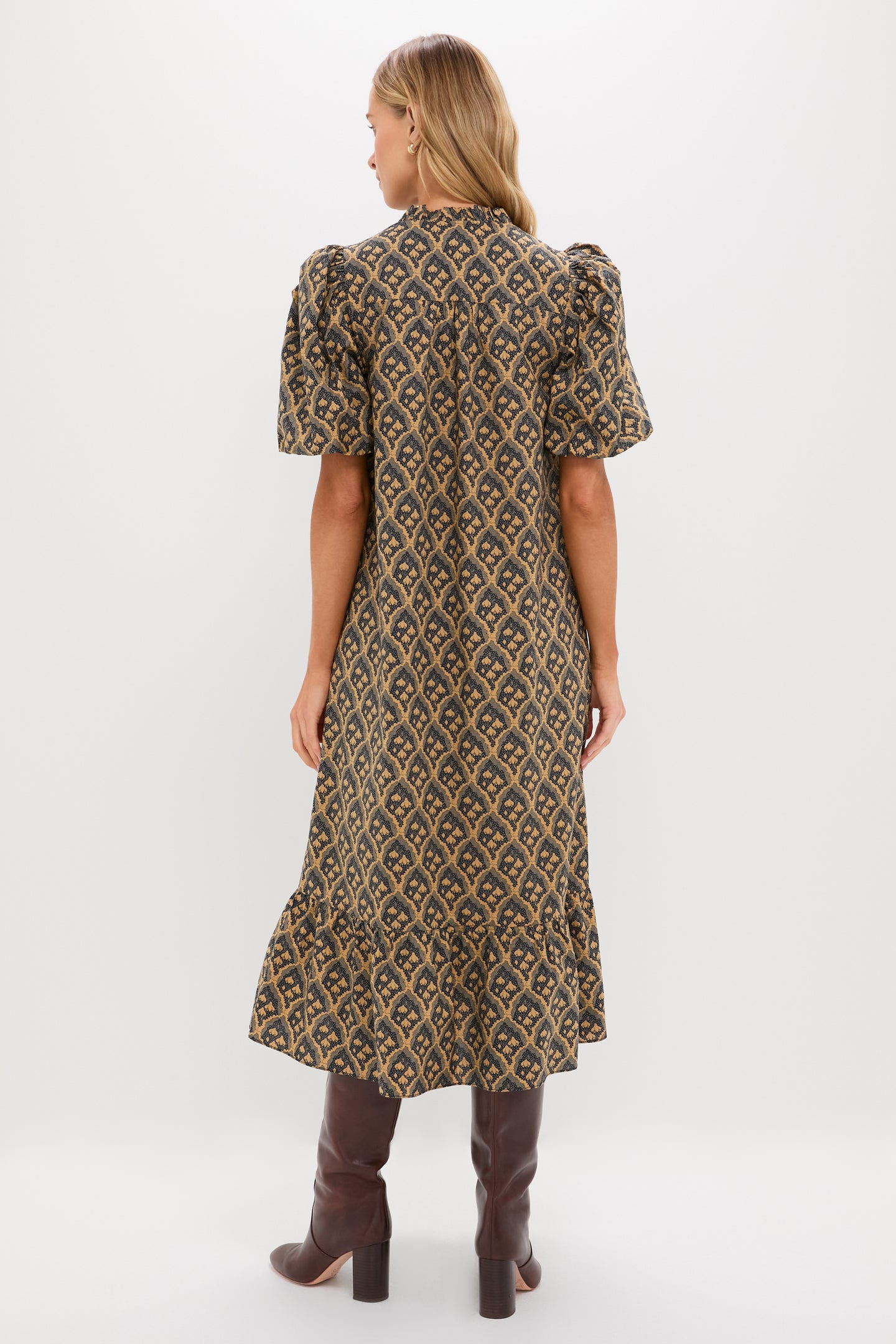 Navy & Tan Floral Mimi Midi Dress