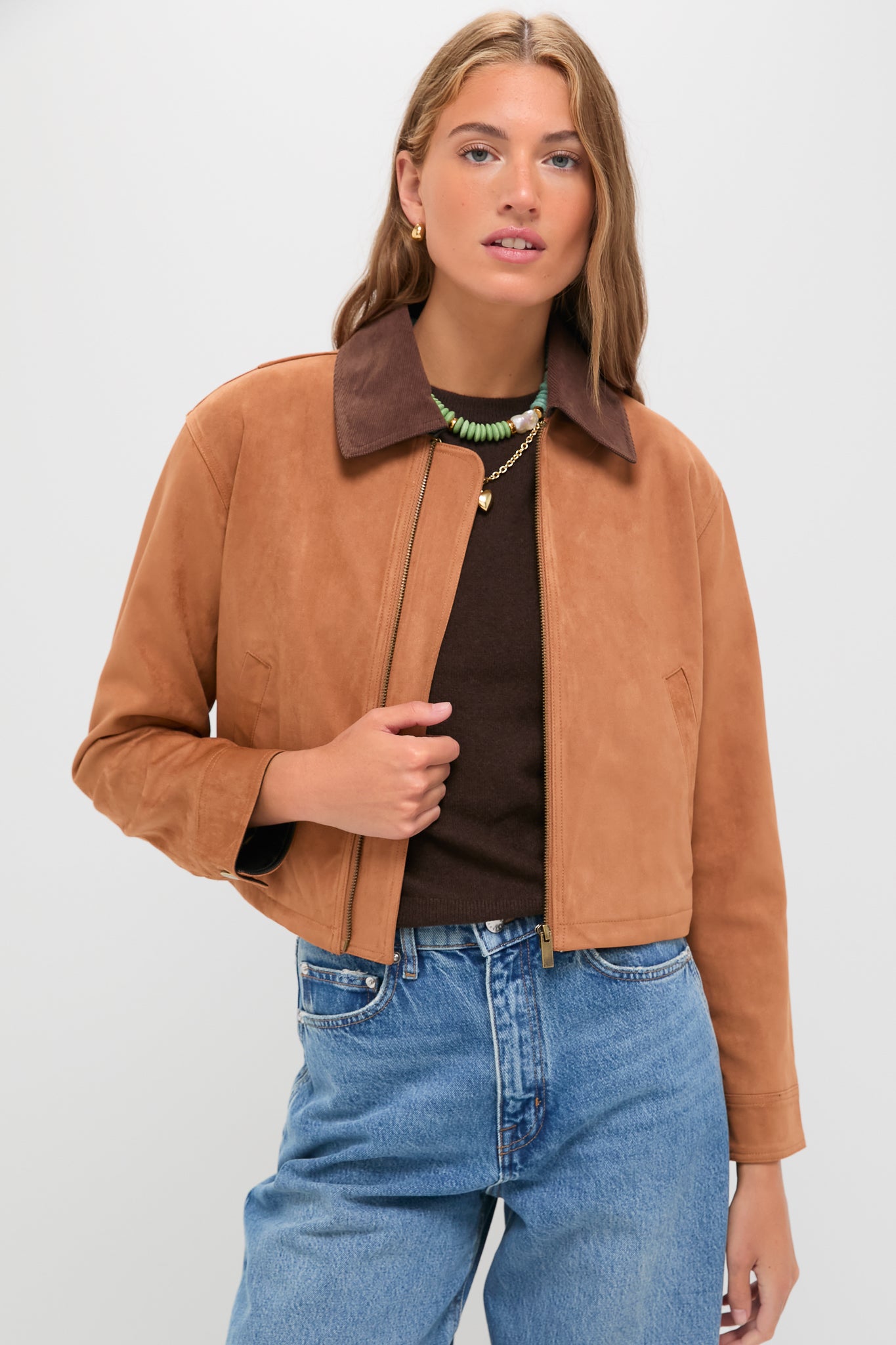Camel Theo Suede Zip Up Chore Jacket | Greylin