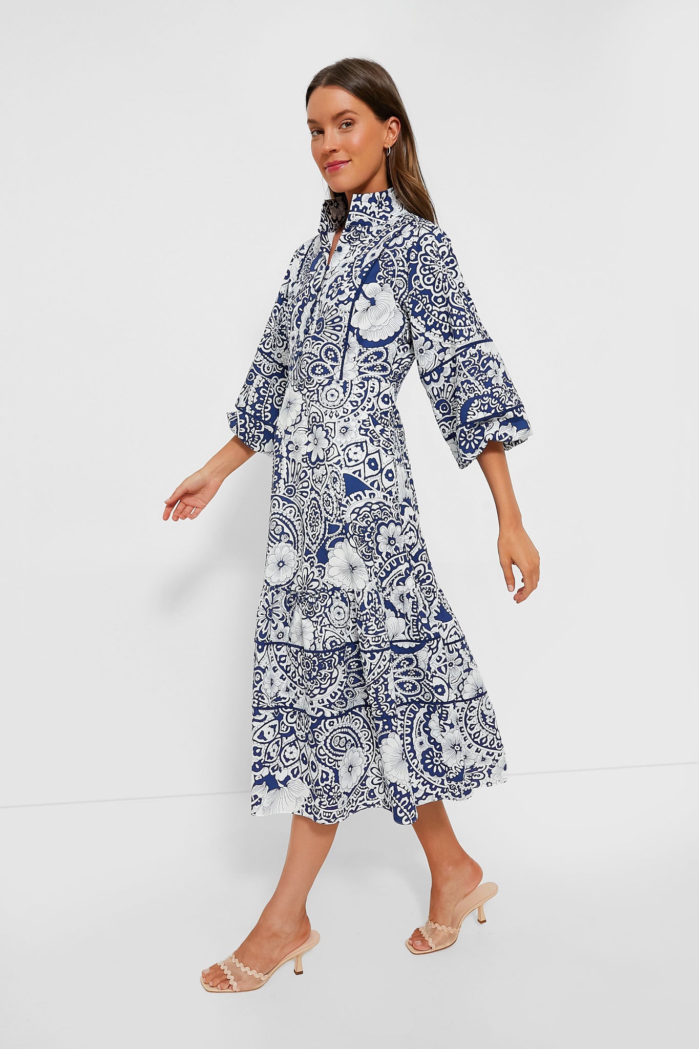 Navy & White Floral Hillsborough Midi Dress