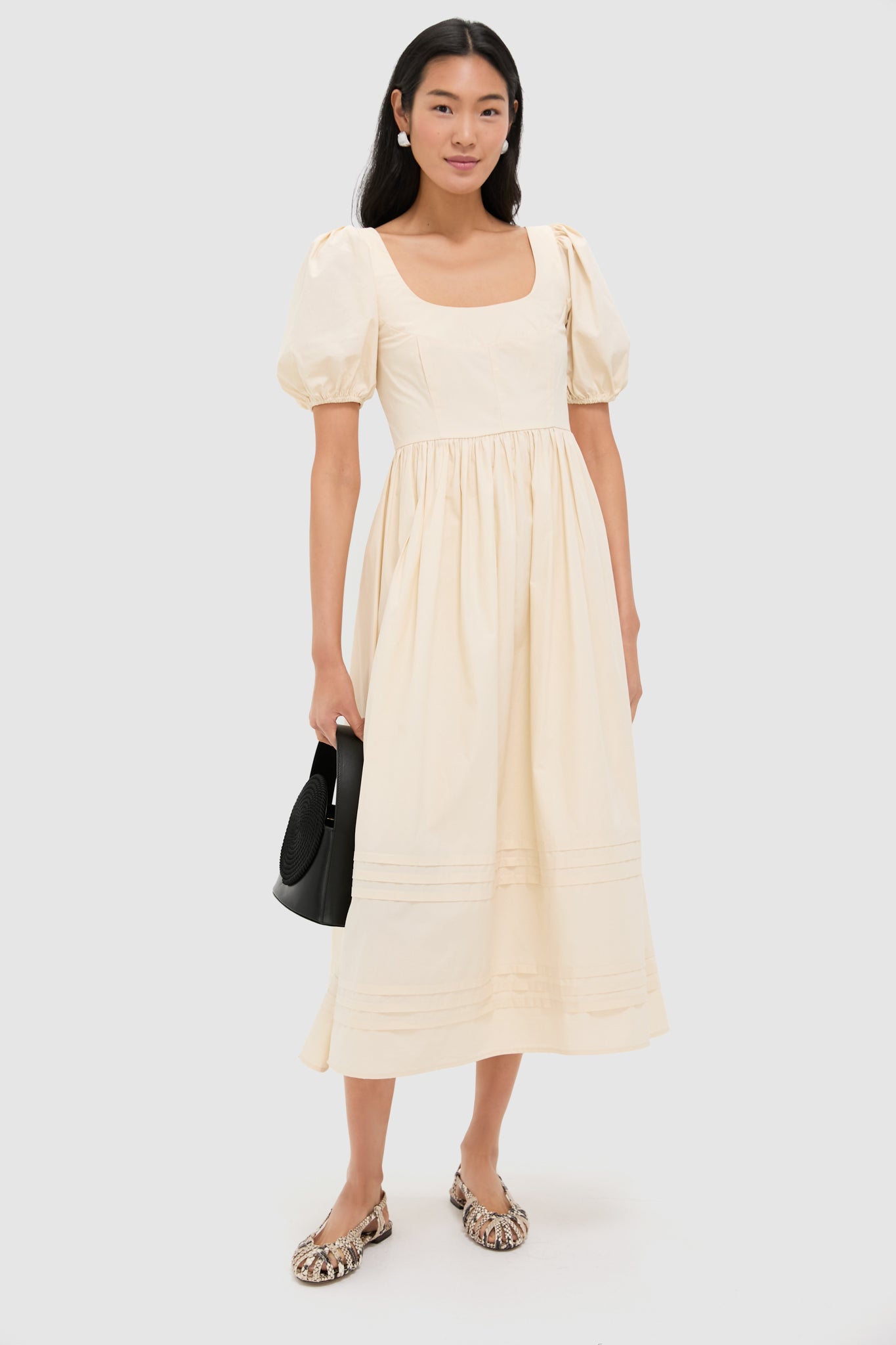 Cream Puff Sleeve Midi Dress | Moon River