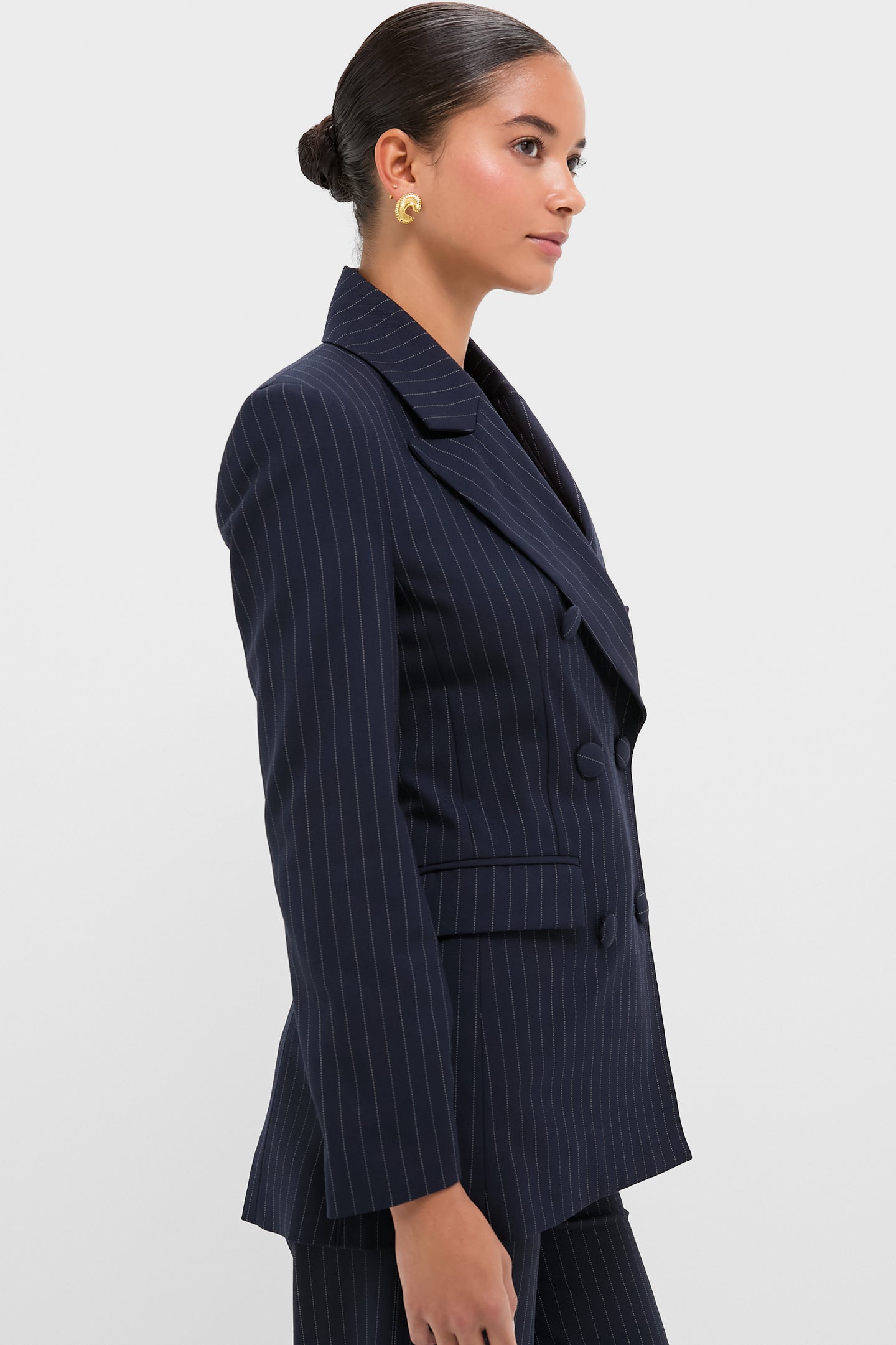 Navy Pinstripe Strong Shoulder Blazer