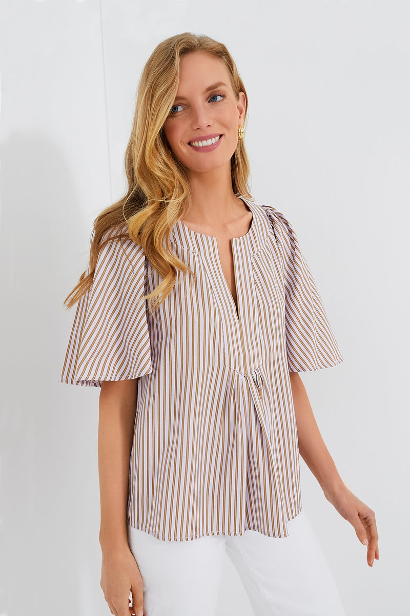 Lilac Stripe Seersucker Finley Flutter Sleeve Top